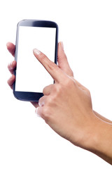 Hand touching the screen of a smartphone