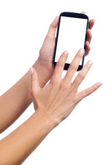 Hand touching the screen of a smartphone