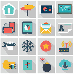 Abstract vector set of colorful flat business and finance icons.