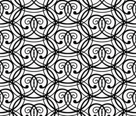Elegant Black Curly Forged Seamless Pattern on White Background