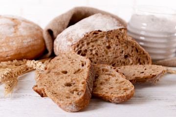 Tasty bread on table close-up