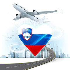 travel and transport concept with Slovenia flag on heart