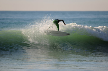 Fototapeta premium Surfer in Grüner Welle