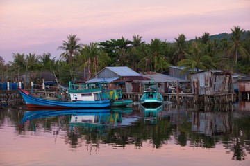 Fototapeta na wymiar Fishing boats in rural area of Phu Quoc Island