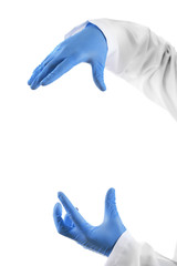 Doctor hands in sterile gloves isolated on white