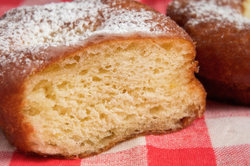 Macro photo from a sliced donut in the kitchen