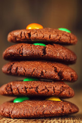 Homemade  chocolate cookies decorated with multi-colored candy d