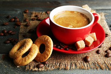 Cup of coffee and tasty cookies