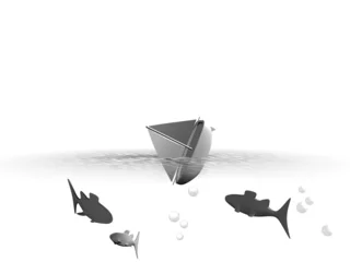 Foto op Aluminium Illustratie van zinkende boot onder water © emieldelange