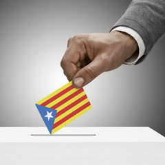 Black male holding flag. Voting concept - Estelada - Catalan Rep