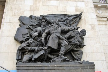 Railway station building in Volgograd decorated by sculptures
