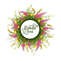 Vector summer round banner with flowers