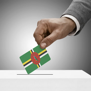 Black male holding flag. Voting concept - Dominica