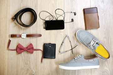 Still life of casual man. Modern male accessories