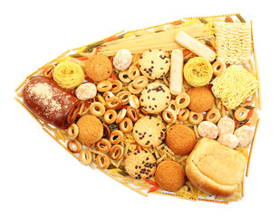 Bread, pasta and bakery products isolated on white