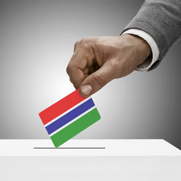 Black male holding flag. Voting concept - Gambia