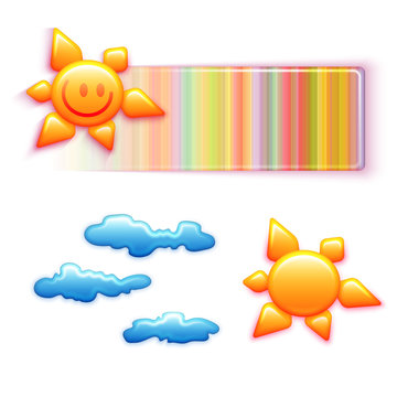 Vector rainbow banner with smiley sun and some clouds