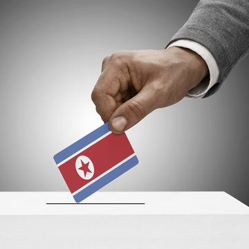 Black male holding flag. Voting concept - North Korea