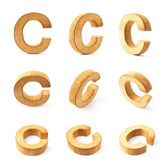 Set of nine block wooden letters isolated