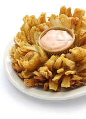 homemade blooming onion isolated on white background