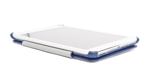 White tablet in a blue cover