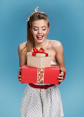 Happy woman take a present