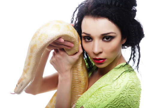 woman holding yellow Python