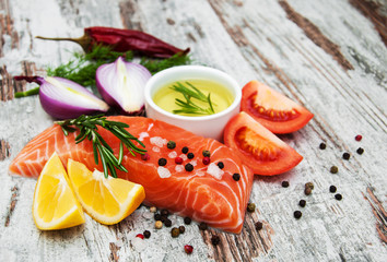 portions of fresh salmon fillet
