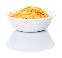 Corn flakes breakfast cereal in a white bowl 