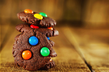 Homemade  chocolate cookies decorated with multi-colored candy d