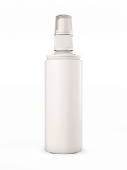 White plastic bottle with spray on white background