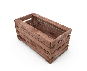 Wooden box on a white