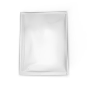 White paper sachet on white background