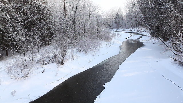 Winter creek with a small amount of open water