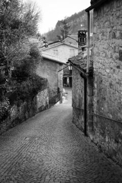 Oltrepo old village detail. Black and white photo
