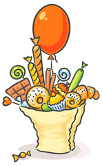 Lots of sweets in a paper bag