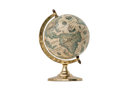 Old Style World Globe - Isolated on White