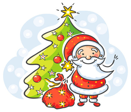 Santa with presents and Christmas tree