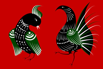 folk russian painting birds