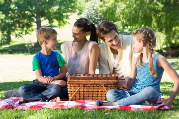 Happy family on a picnic in the park