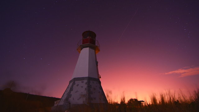 lighthouse at night sky background -moving stars time lapse 4K