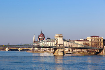 The famous chain bridge in Budapest, Hungary