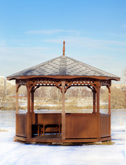wooden gazebo in park moscow