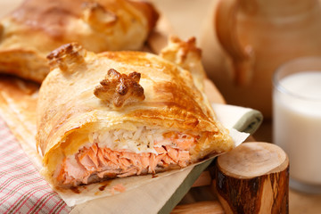 Salmon and rice pie
