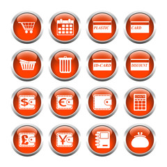 Set of buttons for web, shopping, currency, purses.