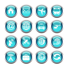 Set of buttons for web, globe, mail, transportation, home.