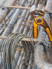 Fototapeta na wymiar Steel rods or bars used to reinforce concrete technicians.