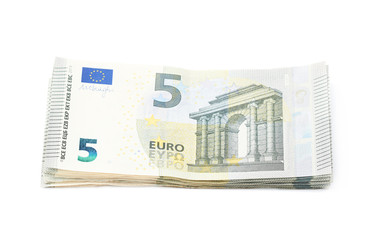 Few five euro notes isolated