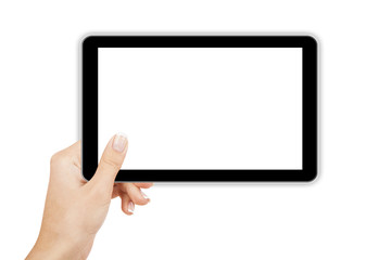 tablet computer isolated in a hand on the white backgrounds