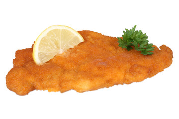 Paniertes Wiener Schnitzel mit Zitrone und Petersilie Freistelle